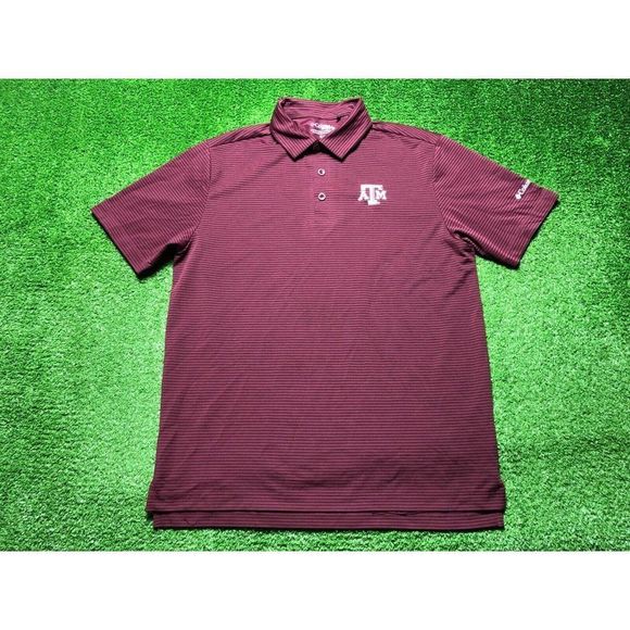 Columbia A&M Mens Maroon Striped Short Sleeve Polo Shirt Size Medium - Picture 2 of 10